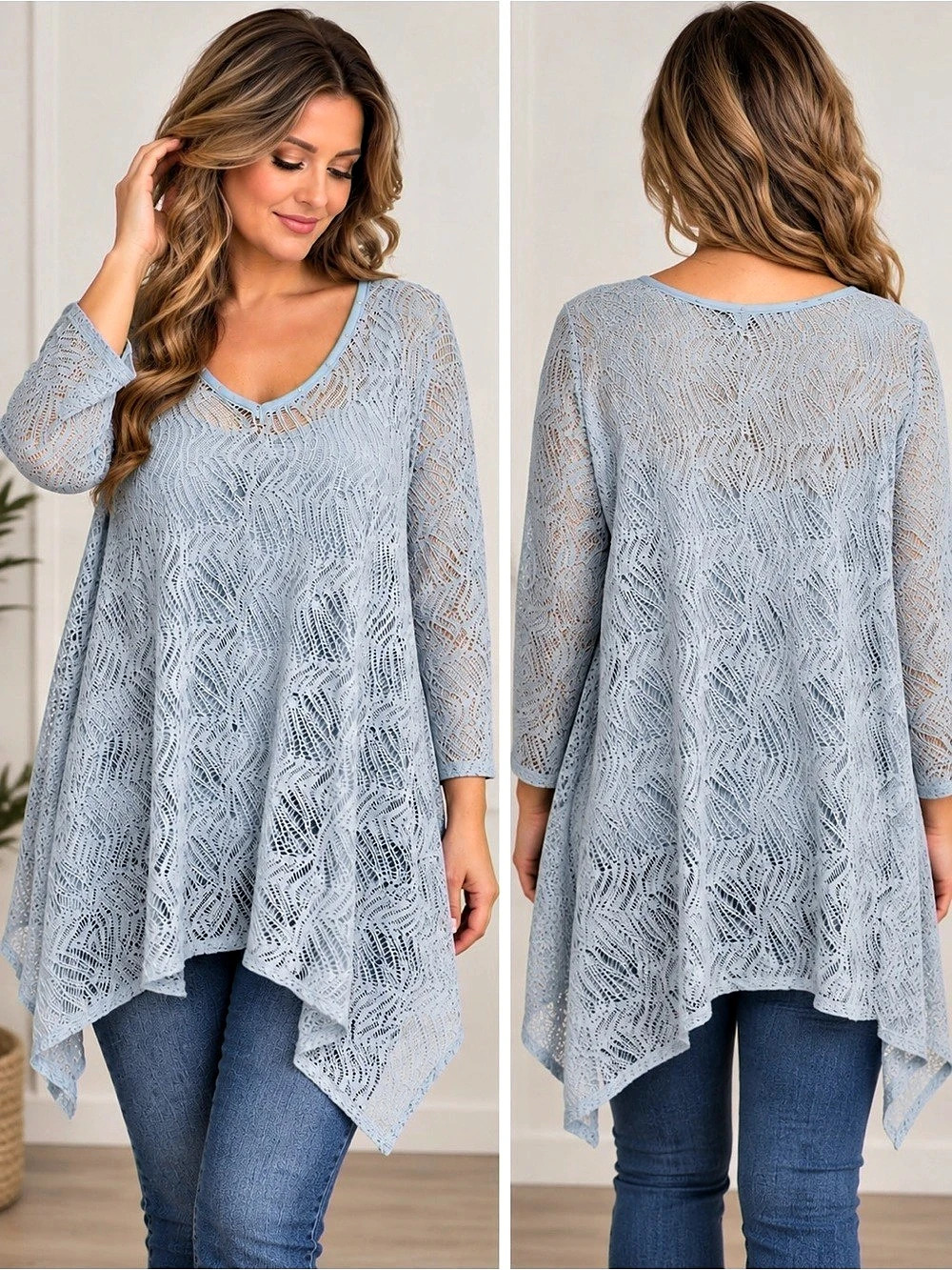 Reba Abstract Lace Tunic in Blue Size 2X Like New